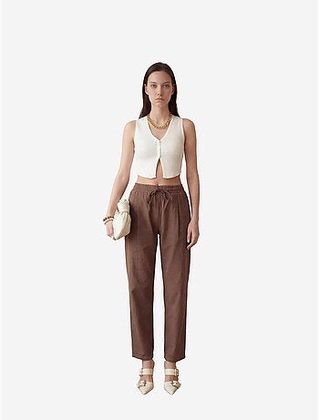Calças até ao tornozelo com cintura de cordão e bolso my fashion