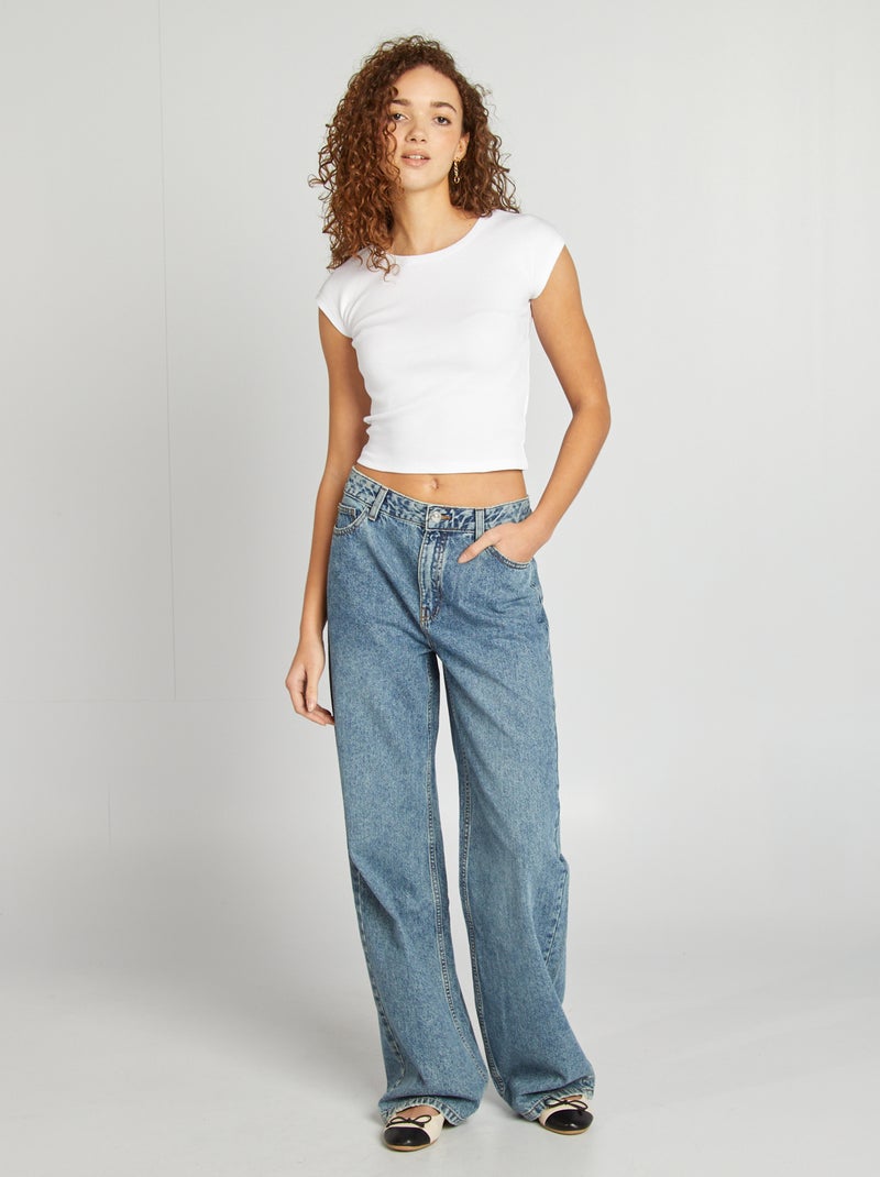 Calças baggy com cintura descida AZUL - Kiabi