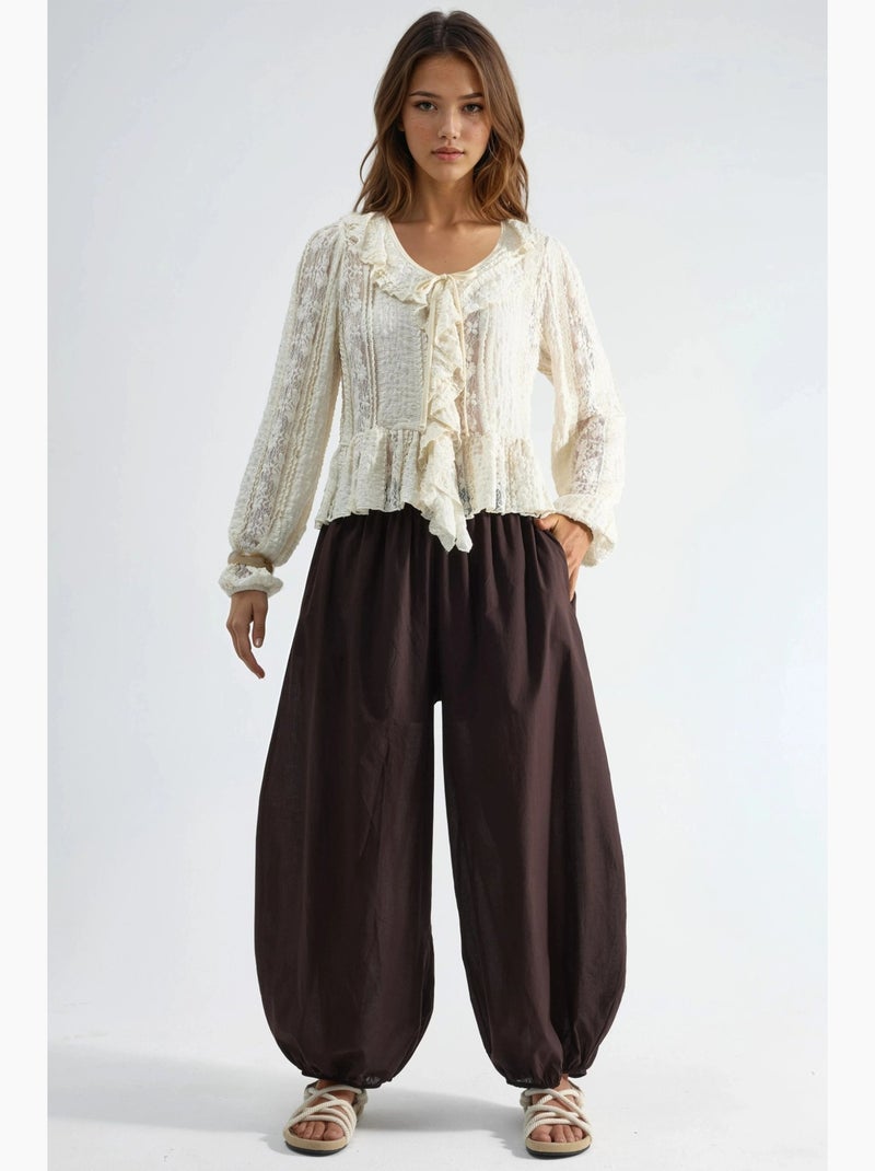 Calças balão com cintura elástica busem Castanho-escuro - Kiabi