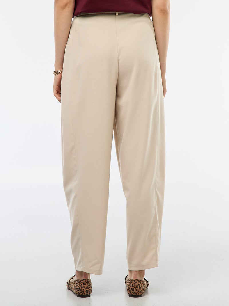 Calças balão de cintura subida lisas Bege - Kiabi