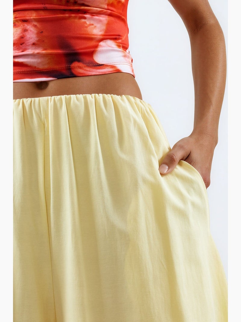 Calças balloon com cintura elástica busem Amarelo-limão - Kiabi
