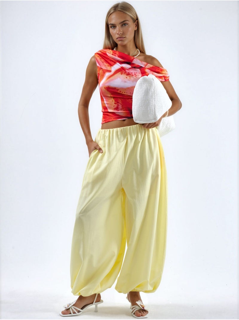 Calças balloon com cintura elástica busem Amarelo-limão - Kiabi