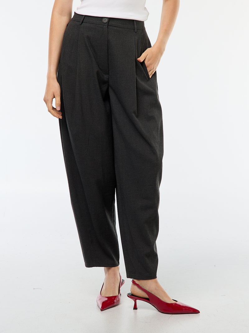 Calças balonê de cintura subida lisas Cinza - Kiabi