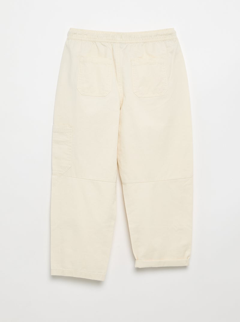 Calças barrel fit com cordões ajustáveis Branco - Kiabi