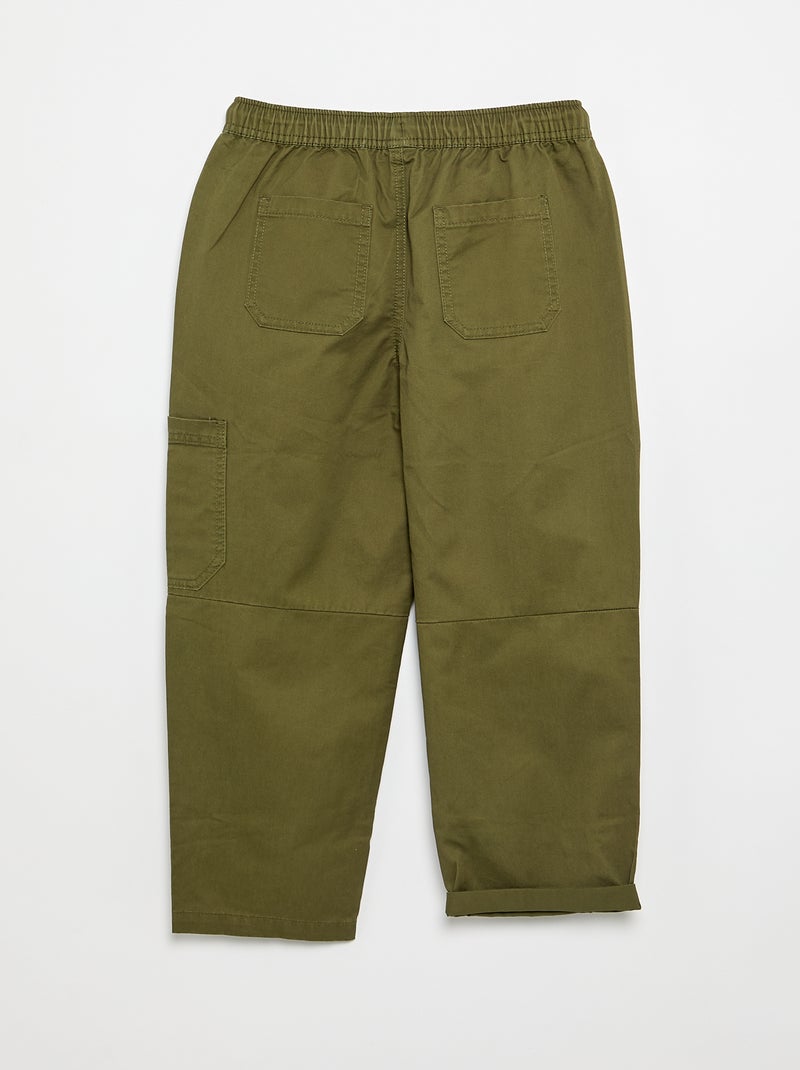 Calças barrel fit com cordões ajustáveis Caqui - Kiabi