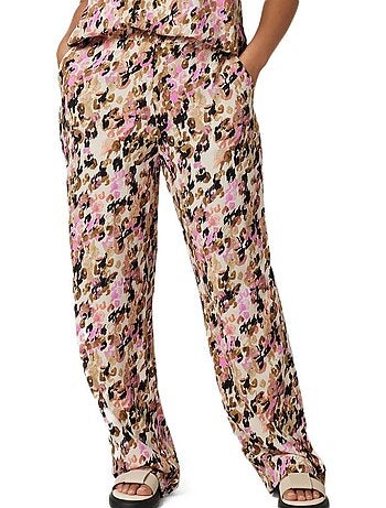 Calças Vero Moda Curve Easy Hw Wide com Padrão Preto/Rosa/Laranja para Mulher