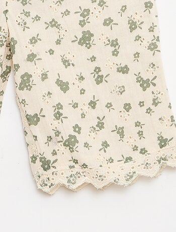 Calças bordadas em gaze de algodão