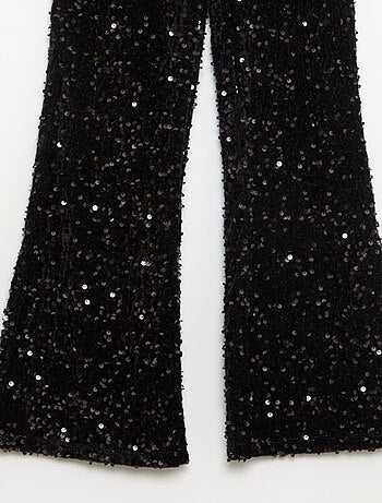 Calças brilhantes flare fit