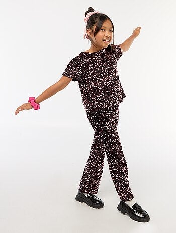 Calças brilhantes flare fit