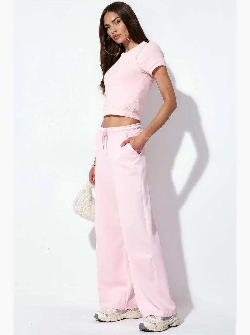 Calças caneladas com cintura de cordão busem Rosa doce - Kiabi