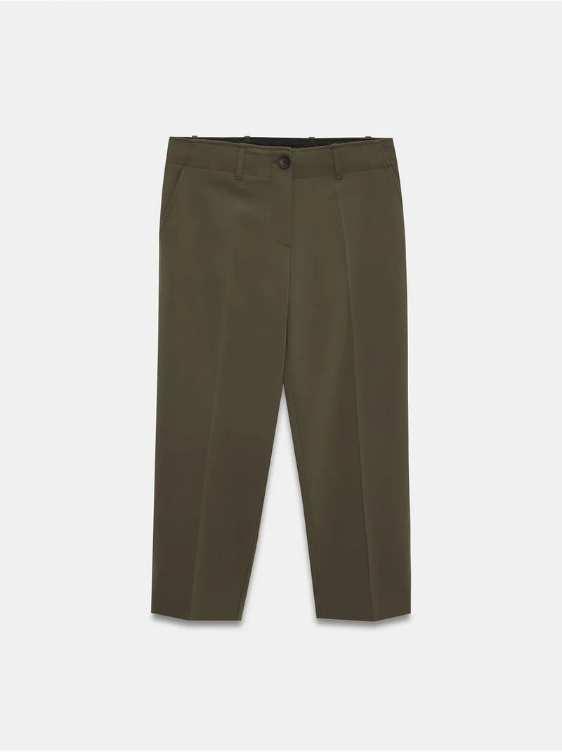 Calças capri de mulher de cintura subida com cinto dilvin Verde cáqui - Kiabi