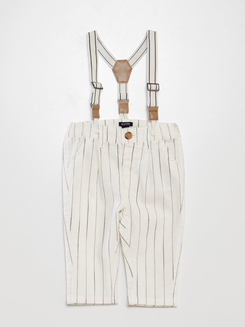 Calças chino às riscas com alças BRANCO - Kiabi