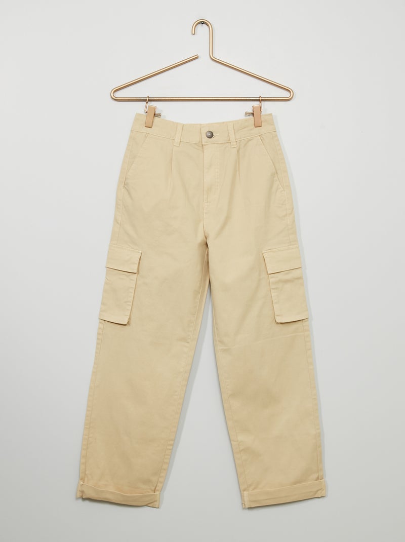 Calças chino barrel com bolsos com abas bege - Kiabi