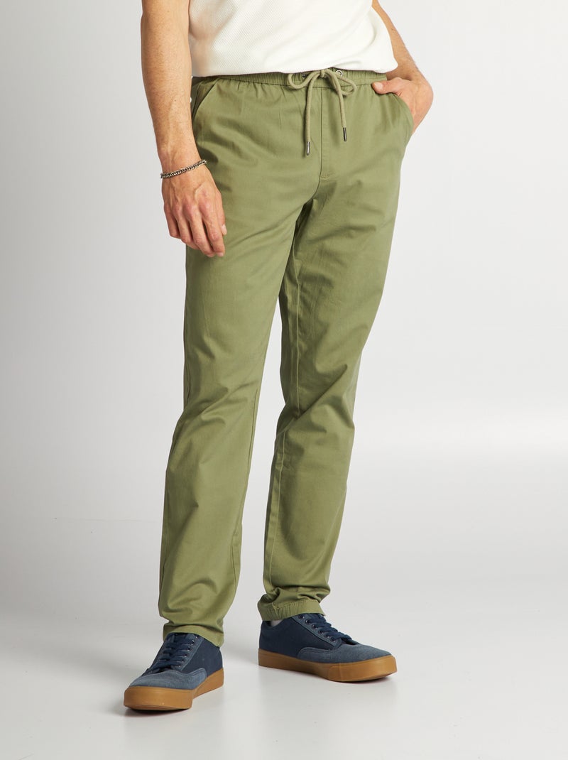 Calças chino com cintura elástica VERDE - Kiabi