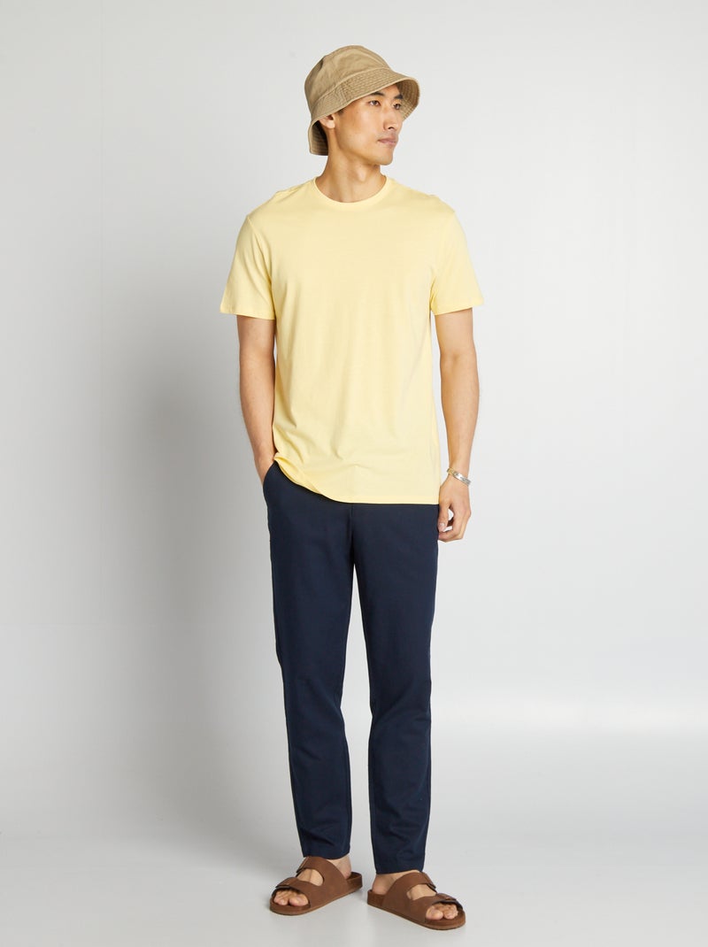 Calças chino com corte slim de linho misturado AZUL - Kiabi