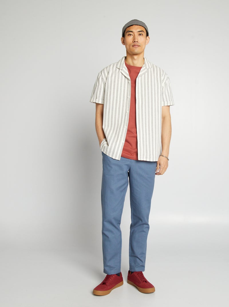 Calças chino com corte slim de linho misturado AZUL - Kiabi