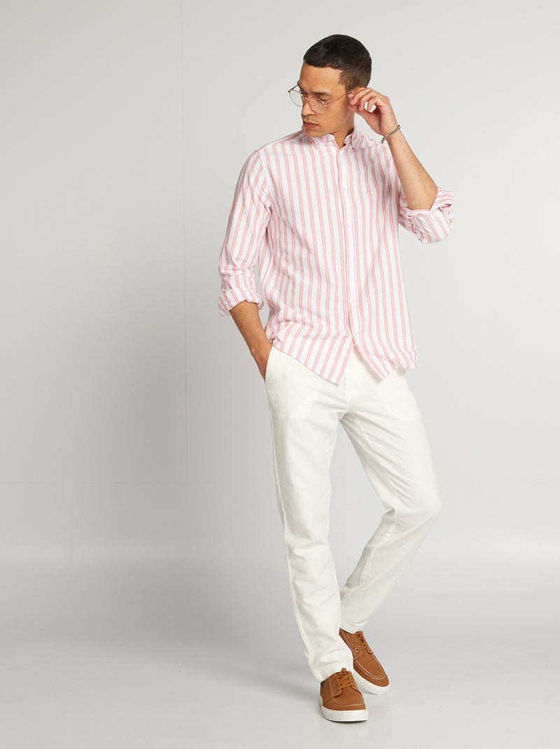 Calças chino com corte slim de linho misturado Branco - Kiabi