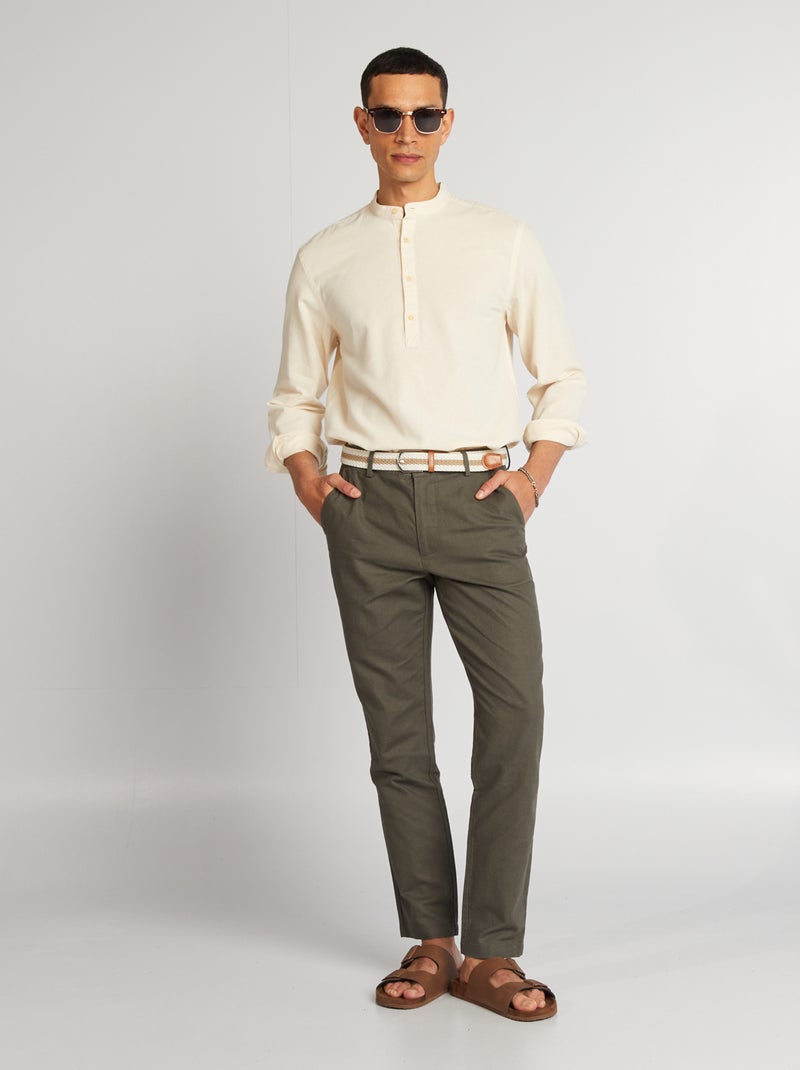 Calças chino com corte slim de linho misturado CAQUI - Kiabi