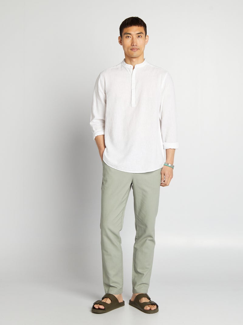 Calças chino com corte slim de linho misturado VERDE - Kiabi