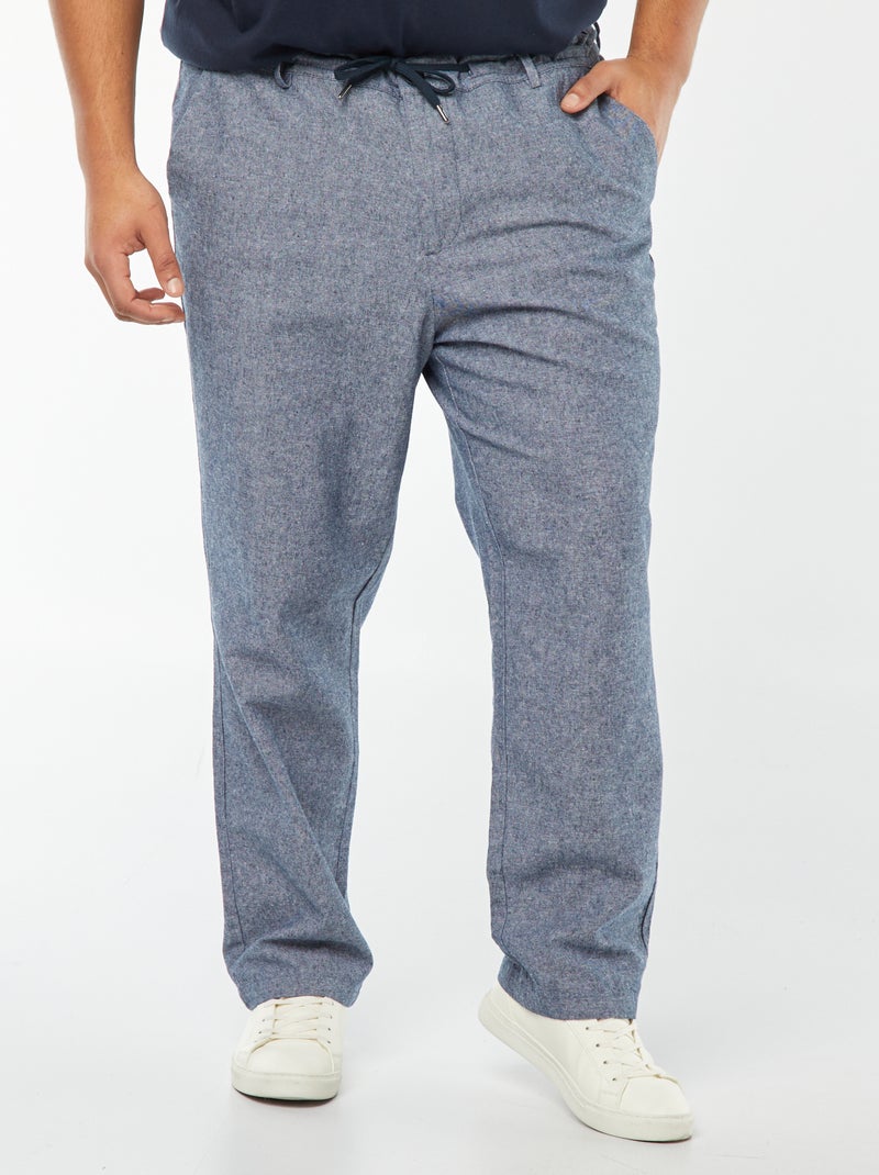 Calças chino corte regular em mistura de linho AZUL - Kiabi