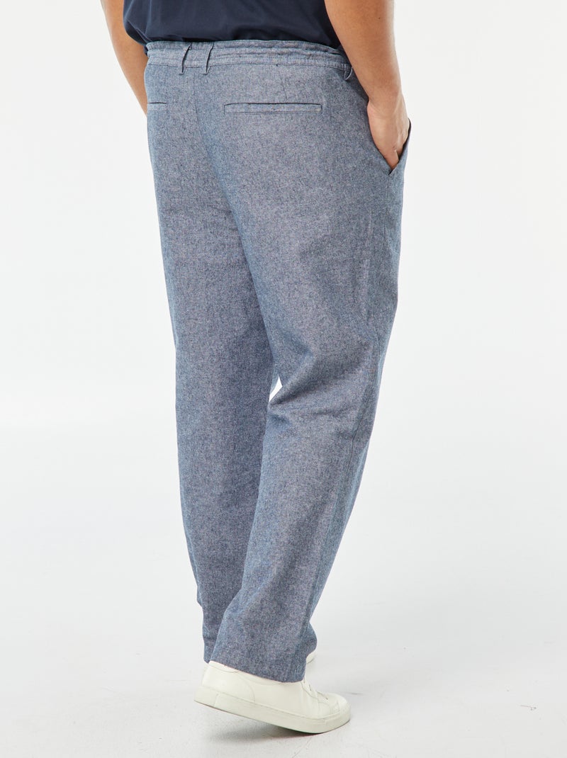 Calças chino corte regular em mistura de linho AZUL - Kiabi