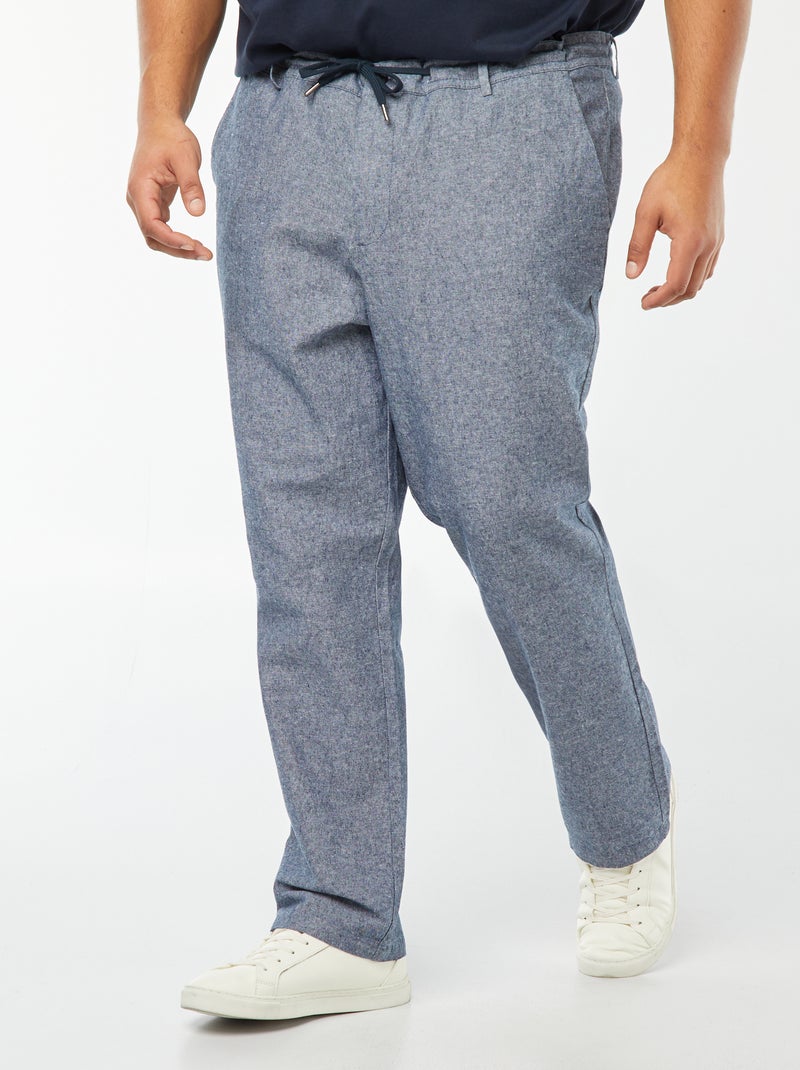 Calças chino corte regular em mistura de linho AZUL - Kiabi