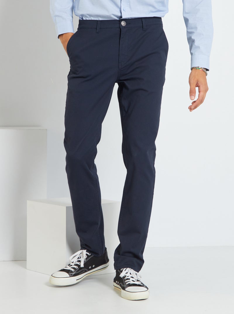 Calças chino de algodão elástico Azul Marinho - Kiabi