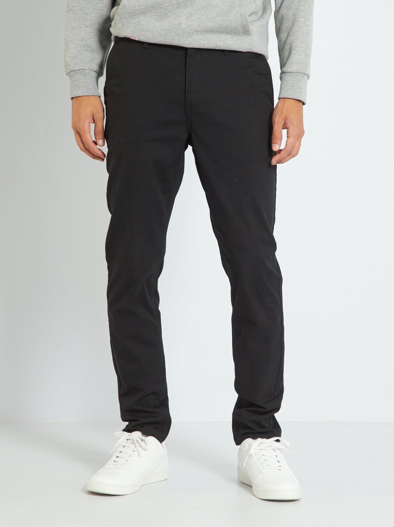 Calças chino de algodão elástico Preto - Kiabi