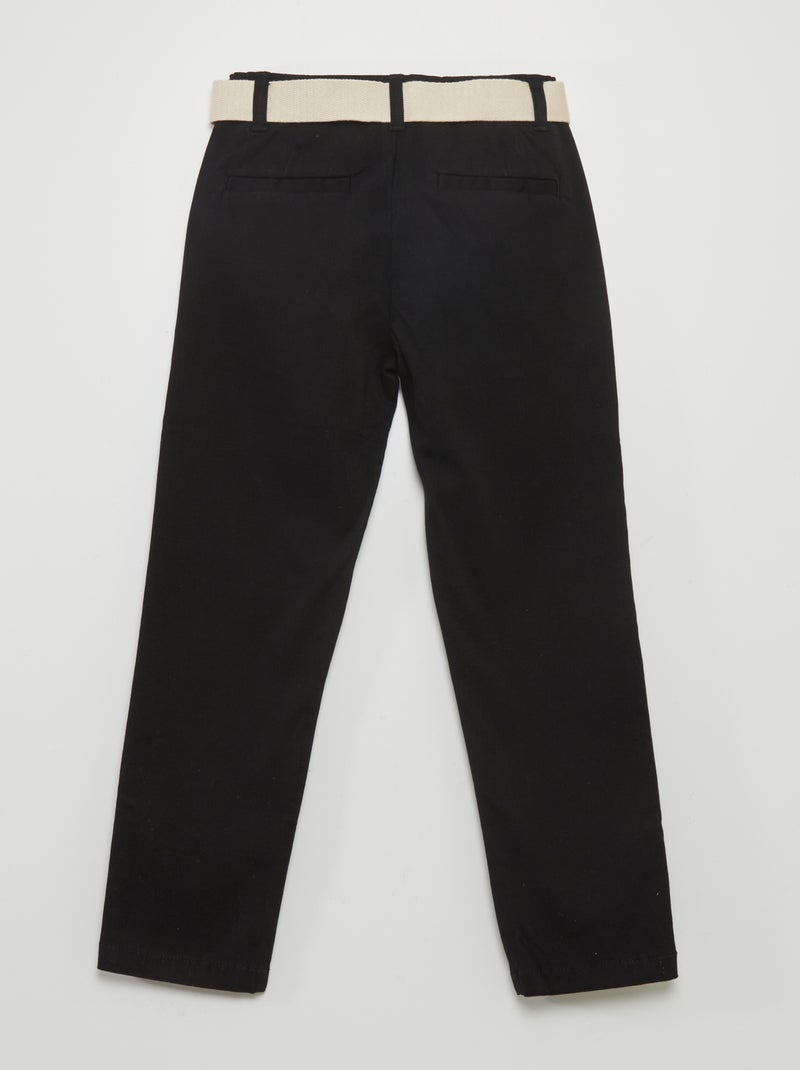 Calças chino de sarja com cinto Preto - Kiabi