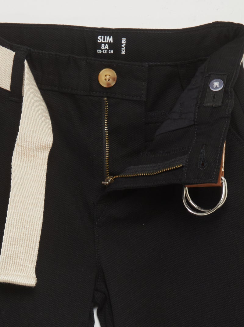 Calças chino de sarja com cinto Preto - Kiabi