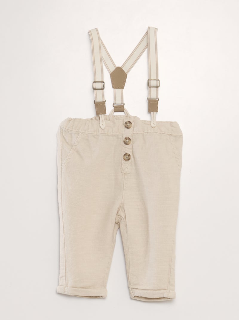 Calças chino em linho com alças BRANCO - Kiabi