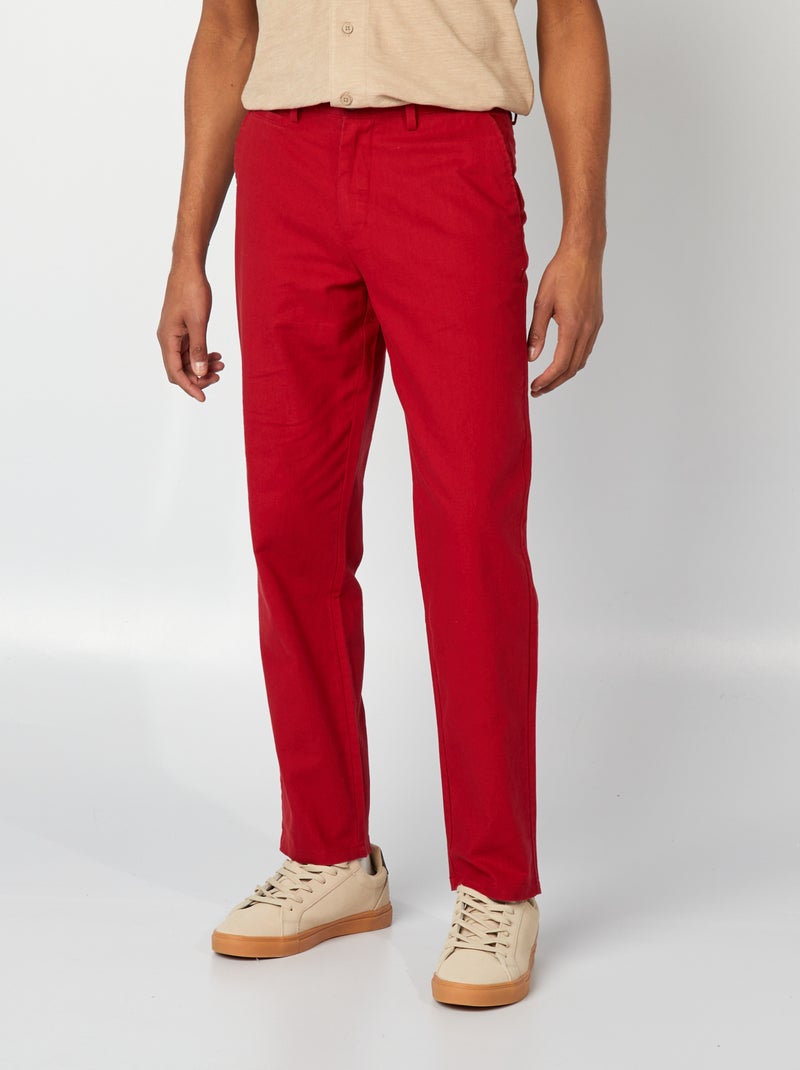 Calças chino em linho misturado VERMELHO - Kiabi