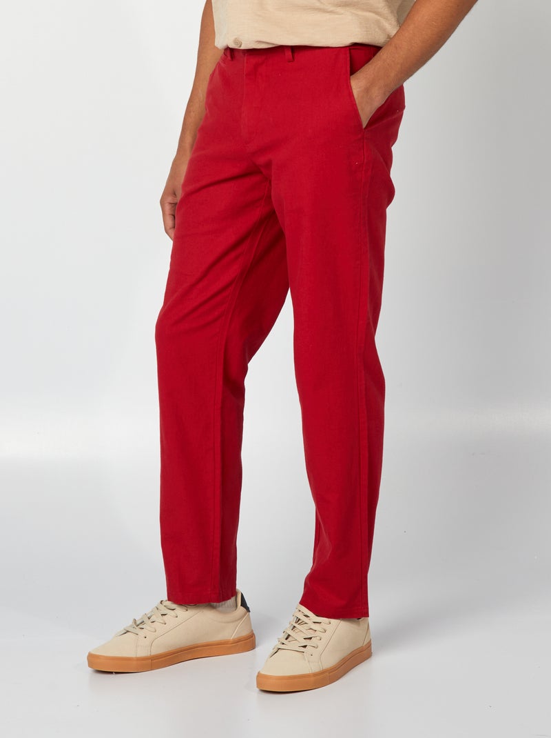 Calças chino em linho misturado VERMELHO - Kiabi
