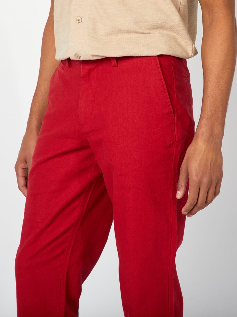 Calças chino em linho misturado VERMELHO - Kiabi