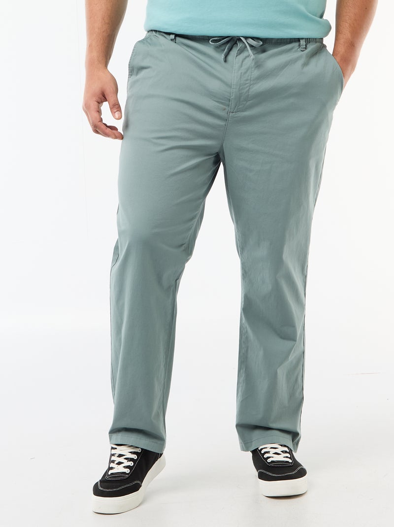 Calças chino em sarja com cordões de ajuste Azul - Kiabi
