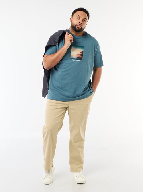 Calças chino em sarja com cordões de ajuste - Kiabi