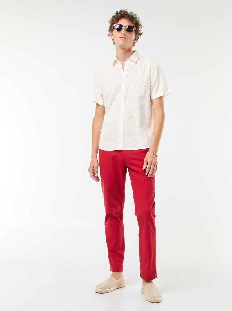 Calças chino em sarja de algodão elástico lisas Vermelho - Kiabi