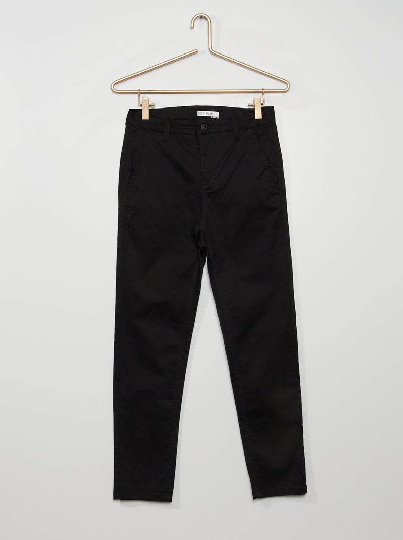 Calças chino em sarja de algodão Preto - Kiabi
