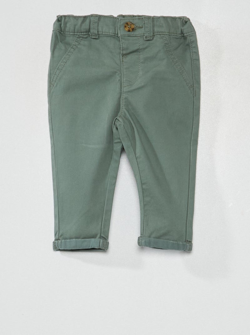 Calças chino lisas  - VERDE - Kiabi