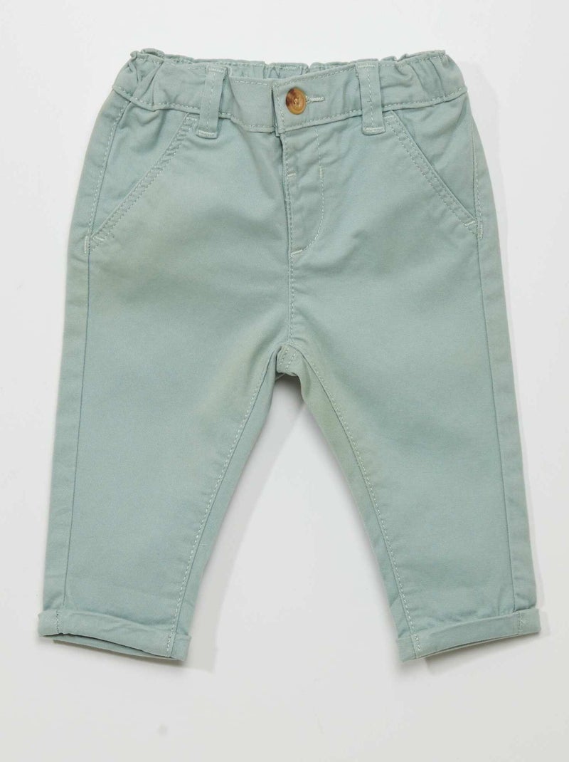 Calças chino lisas  - VERDE - Kiabi