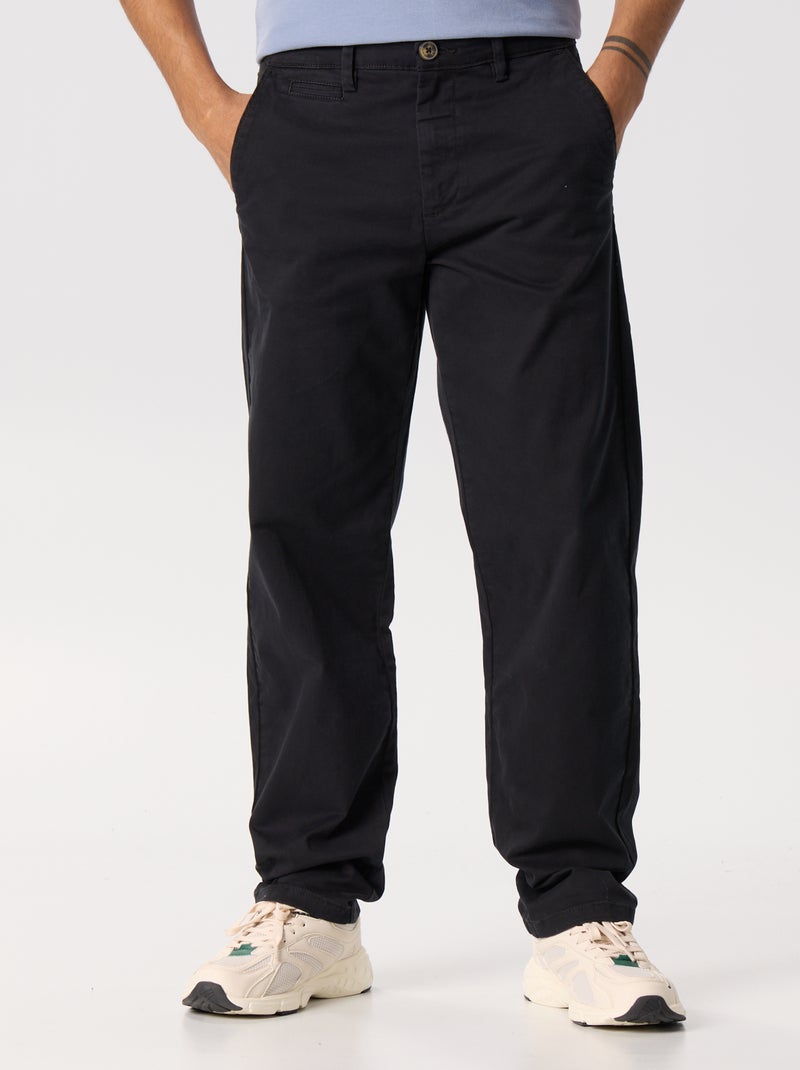 Calças Chino lisas de cintura padrão Preto - Kiabi