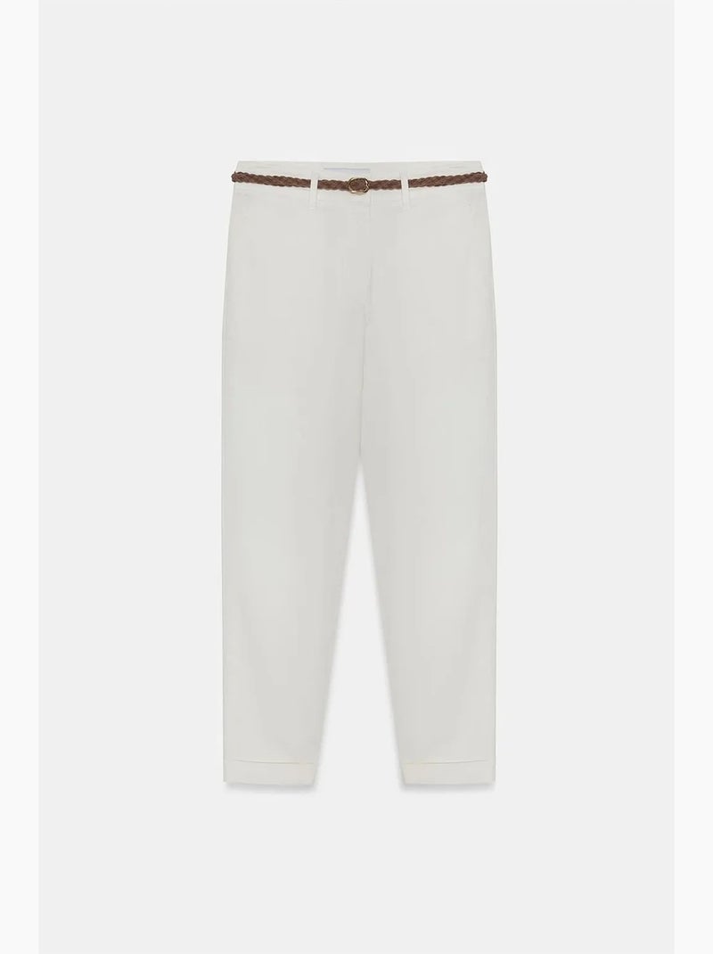 Calças chino retas com cinto gabardine dilvin Branco sujo - Kiabi