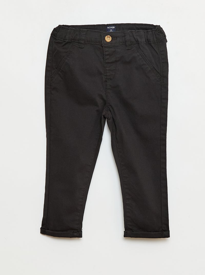 Calças chino retas em algodão stretch Preto - Kiabi