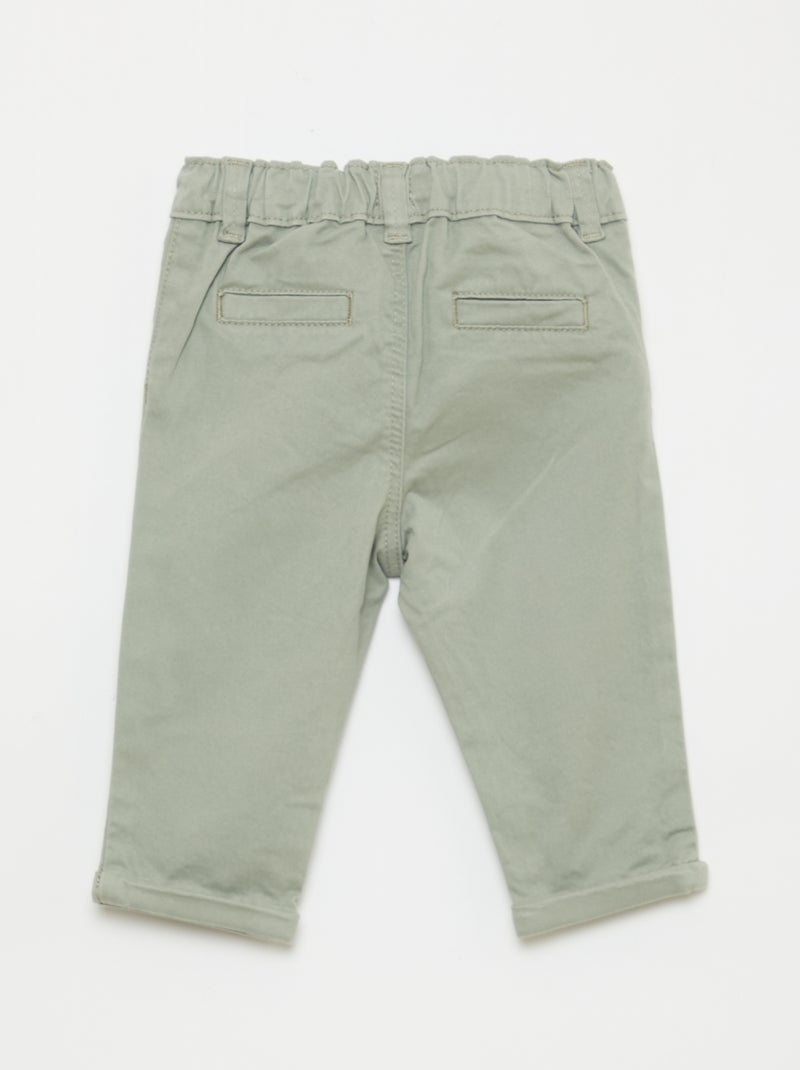 Calças chino retas em algodão stretch Verde - Kiabi