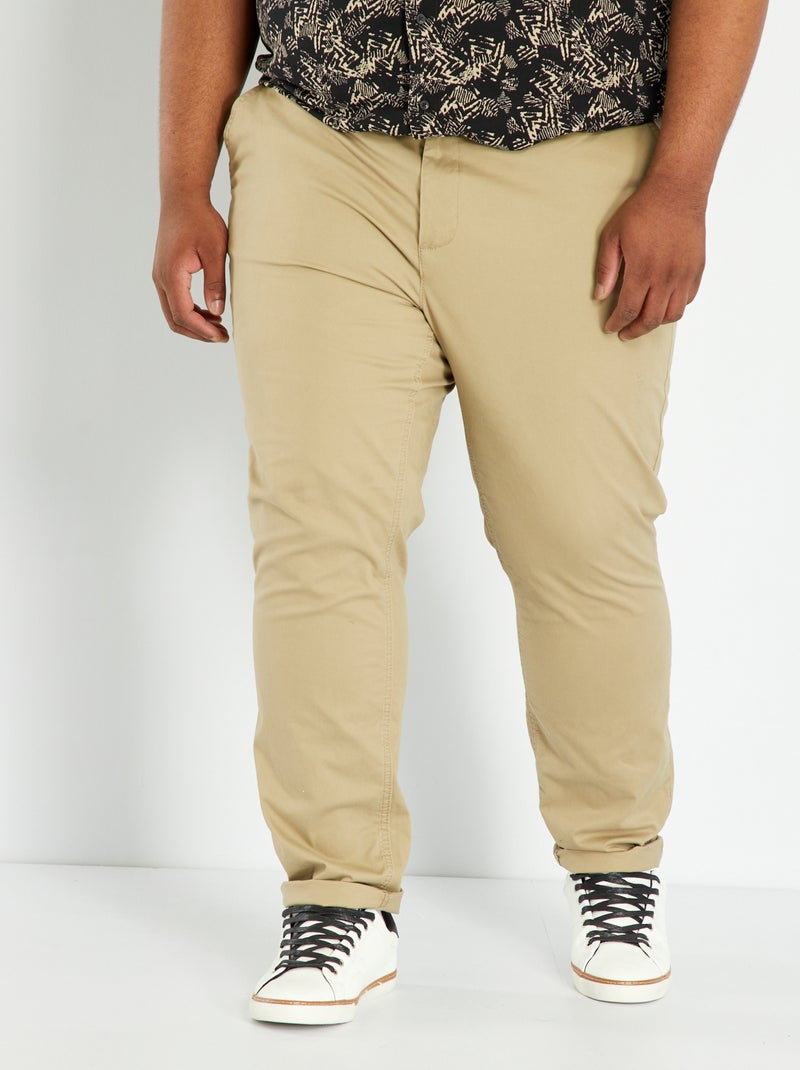 Calças chino slim  - L32 Bege Mesclado - Kiabi