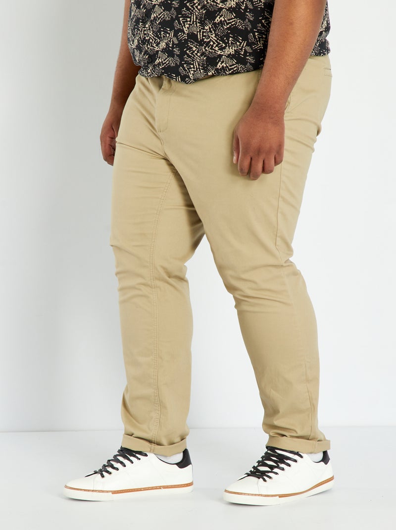 Calças chino slim  - L32 Bege Mesclado - Kiabi