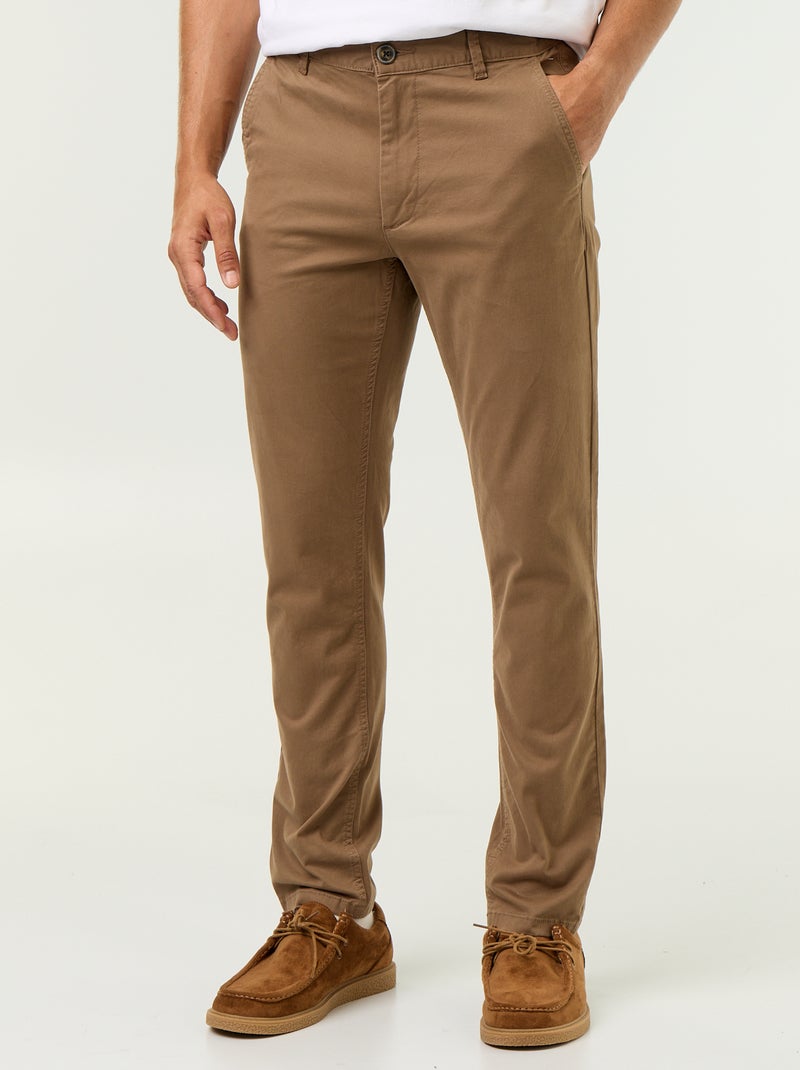 Calças chino slim Castanho - Kiabi