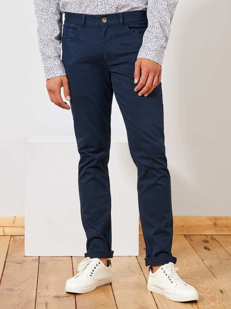 Calças chino slim com 5 bolsos - L32 AZUL - Kiabi