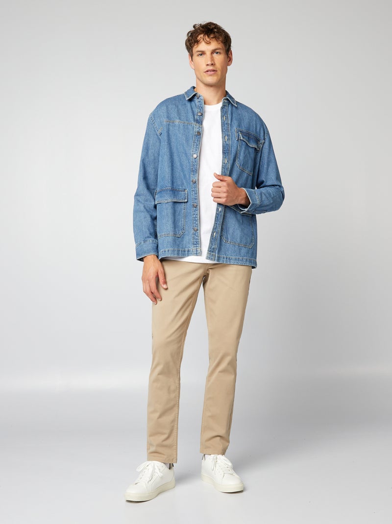Calças chino slim com 5 bolsos - L32 bege - Kiabi