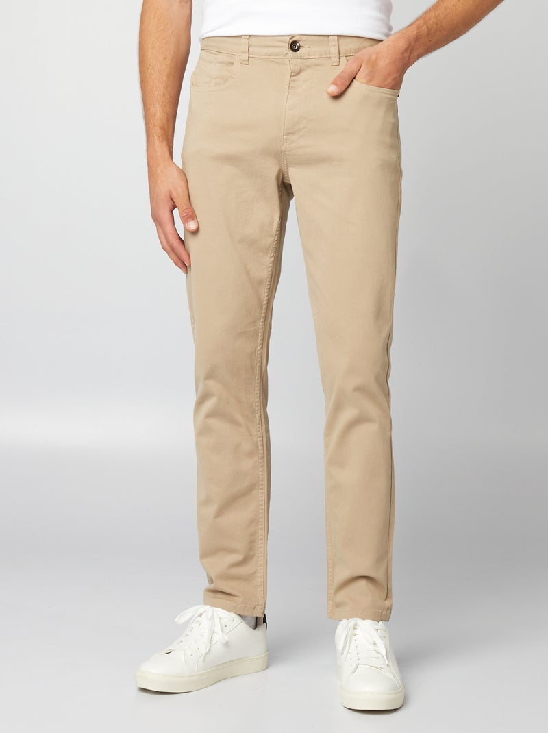 Calças chino slim com 5 bolsos - L32 bege - Kiabi